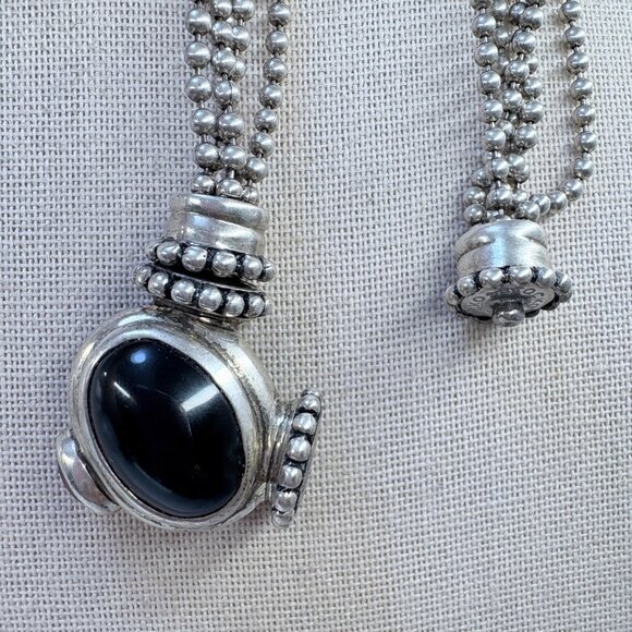 Joseph Esposito Sterling Silver 925 Black Onyx Amber Beaded Necklace 18.5" - Picture 5 of 15